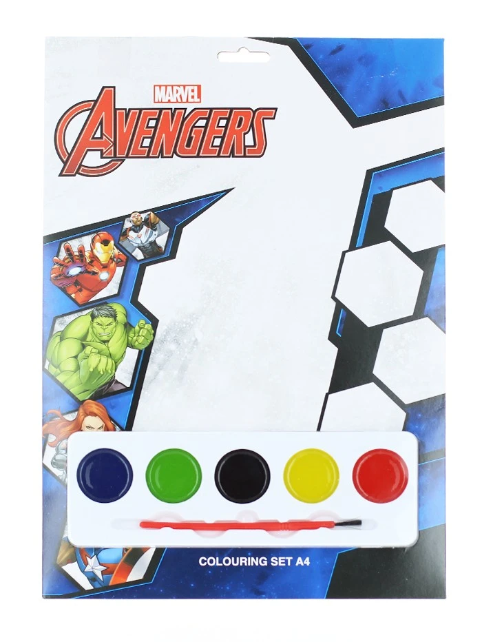 Marvel Set de colorat cu acuarele 4 foi de colorat+5 acuarele+pensula Avengers