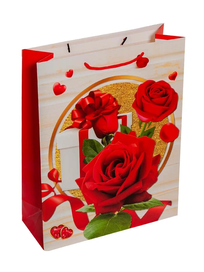 Punga cadou din hartie 31x40 cm (33433) Trandafiri cu sclipici