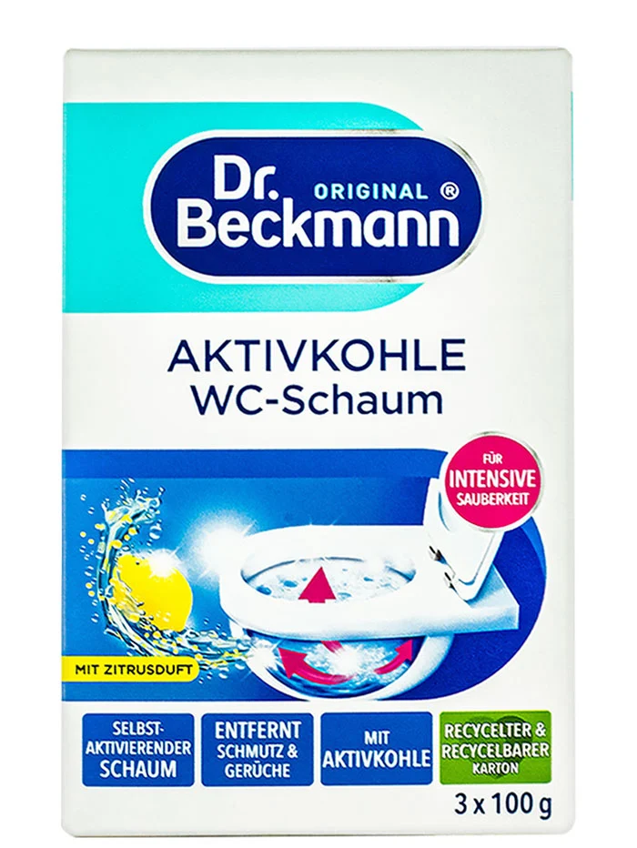 Dr. Beckmann Spuma de toaleta cu carbon activ 3x100 g Aktivkohle Wc-Schaum