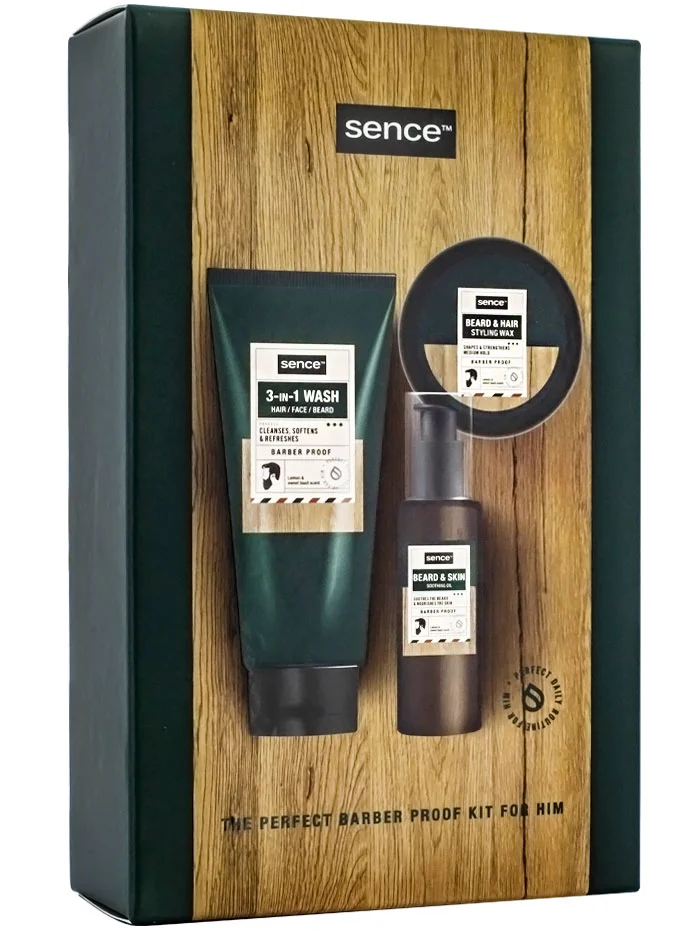 Sence Beauty Caseta barbati:Ulei de barba+Ceara de par si barba+Sampon&Gel de dus 50ml+50g+150 ml