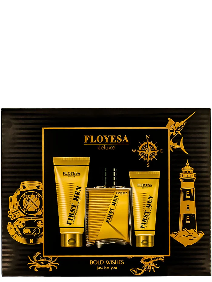 Floyesa Caseta Barbati:Parfum+Sampon&Gel de dus+Gel curatare fata 100+150+100 ml Deluxe