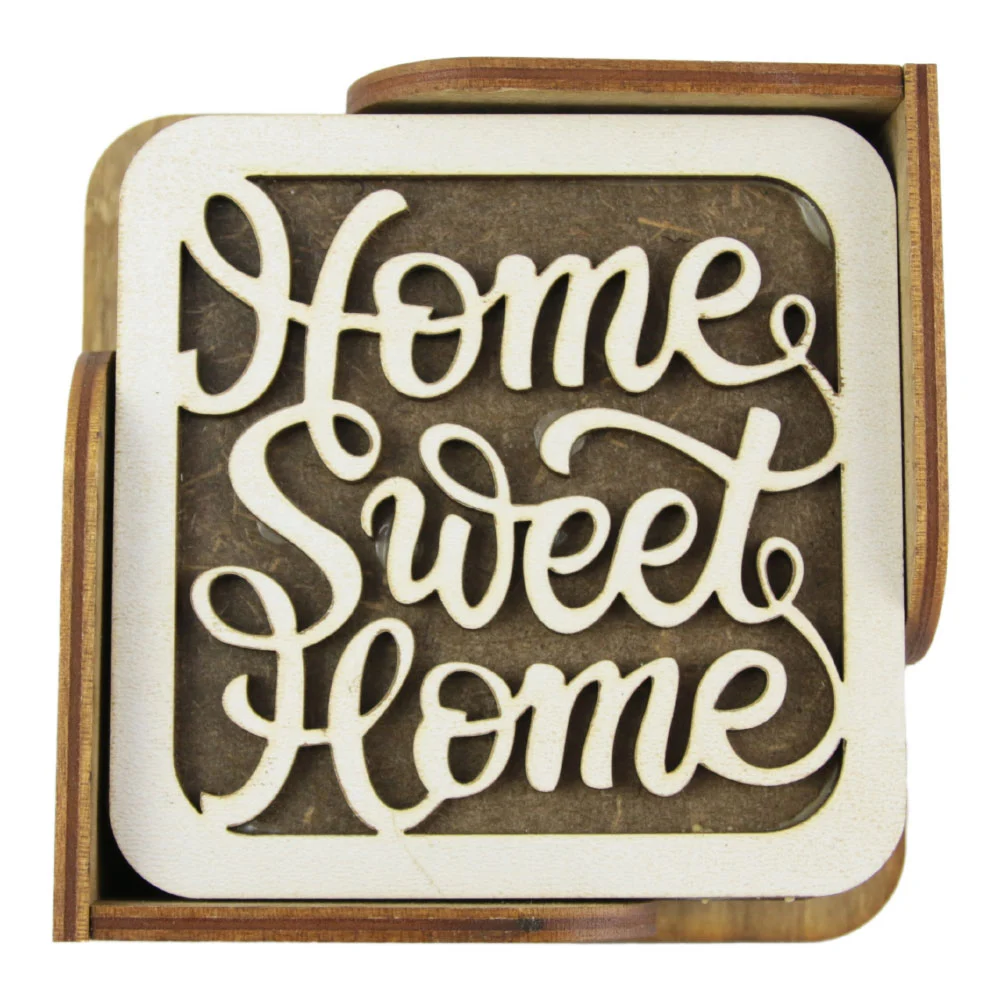 Set 6 suporturi pahare din lemn 10 cm Home Sweet Home