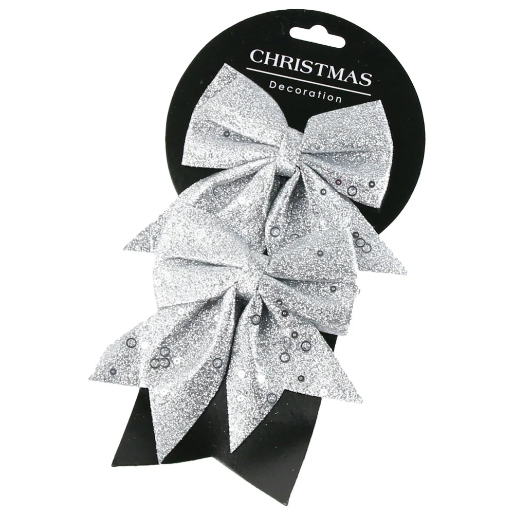 Set 2 fundita cu glitter 13 cm Argintiu