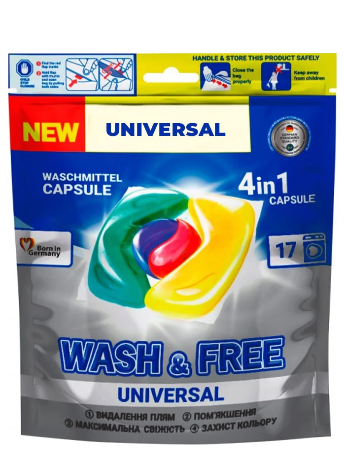 Wash&Free Detergent Capsule 17 buc 4in1 Universal