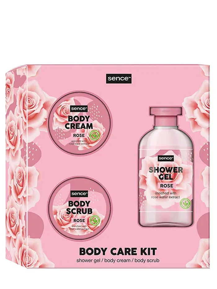 Sence Collection Caseta femei:Gel de dus+ Crema de corp+ Scrub 166 ml+2x65 ml Rose