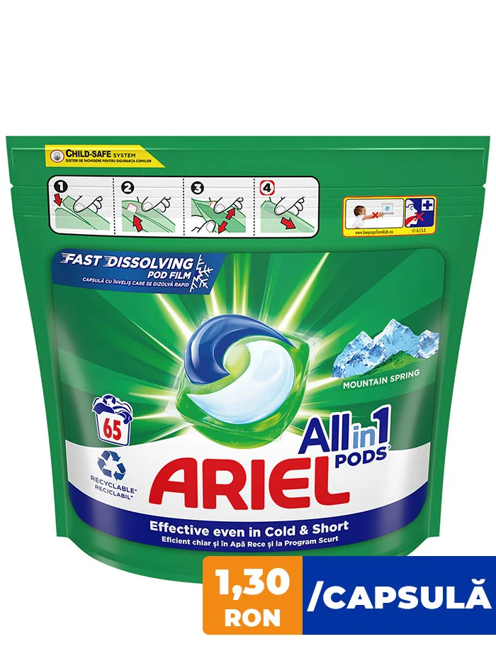 Ariel Detergent Capsule 65 buc All in 1 Mountain Spring