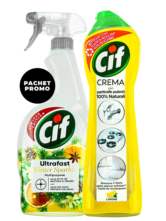 PROMO Cif Crema abraziva 500 ml + Cif Solutie Curatat multisuprafete cu pompa 750 ml