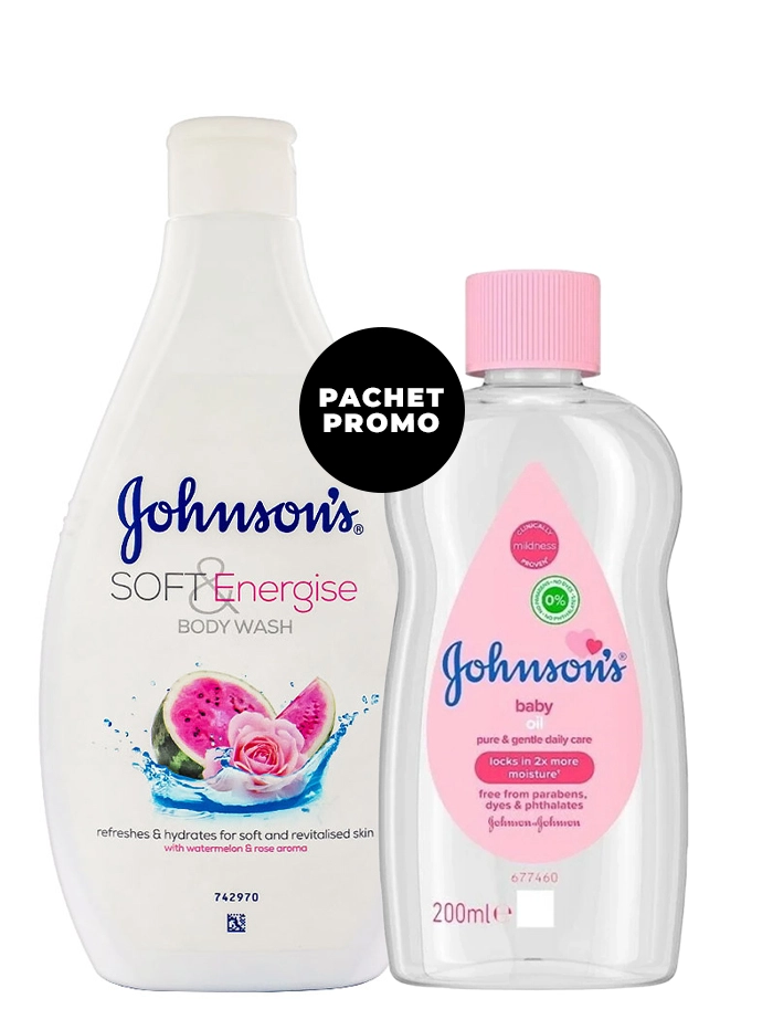 PROMO Johnson\'s Gel de dus 400 ml+Johnson\'s Baby Ulei 200 ml Roz