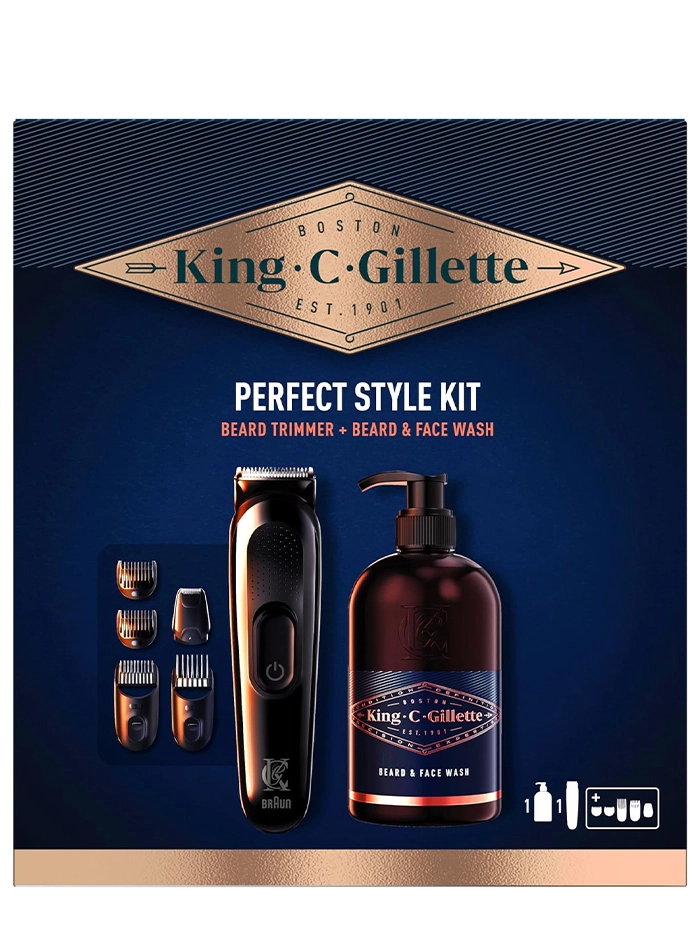 Gillette Kit Barbati Cu Aparat de Tuns (Braun) Si Gel Pentru Barba si Fata 350 ml King C