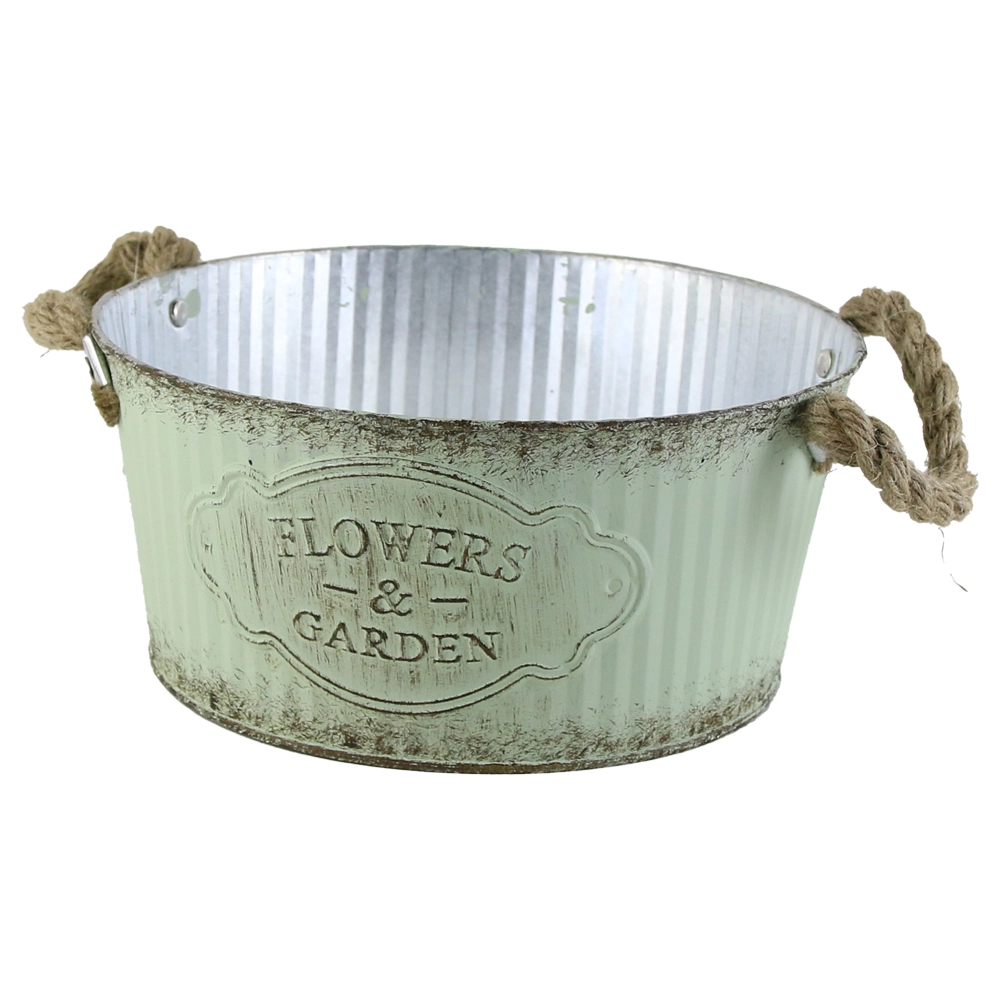 Ghiveci din metal cu manere din sfoara 18 cm Verde