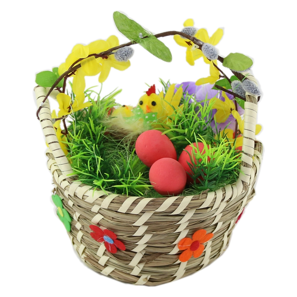 Cos decorativ de Paste cu pui si oua 16 cm