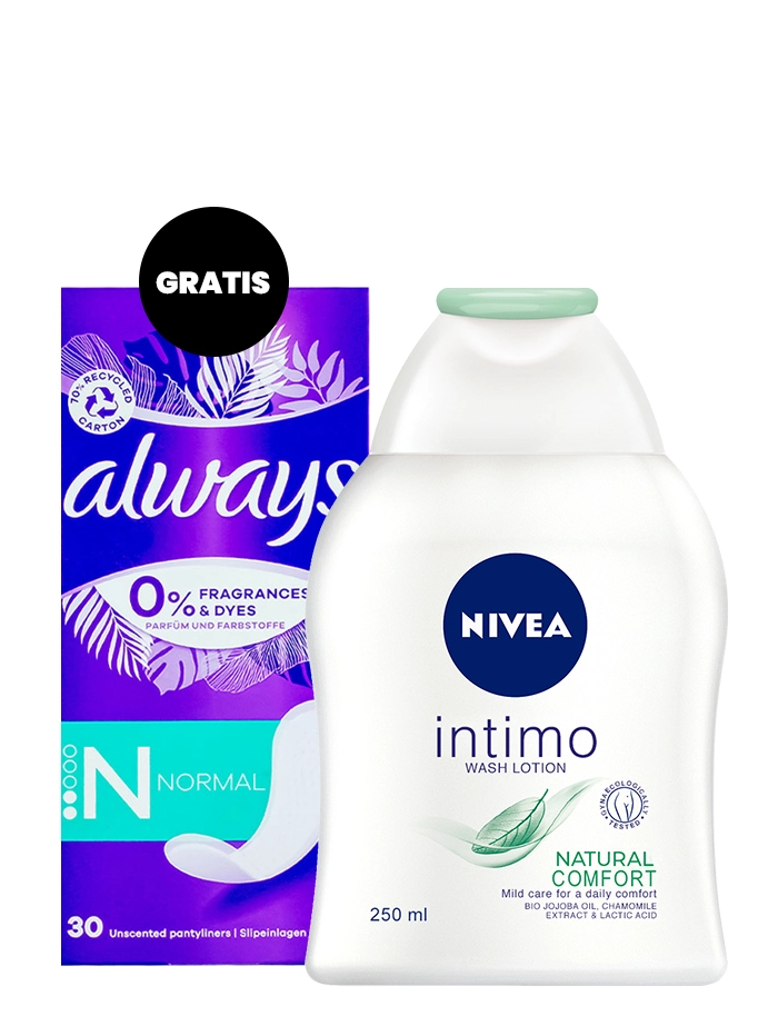 Promo Nivea Gel intim 250 ml Natural Comfort + Always Absorbante subtiri zilnice 30 buc GRATIS