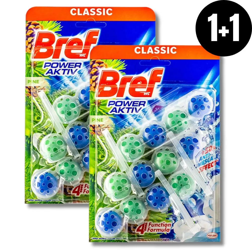 PROMO 1+1 GRATIS Bref Odorizant WC cu bile 3x50g Power Aktiv Pine