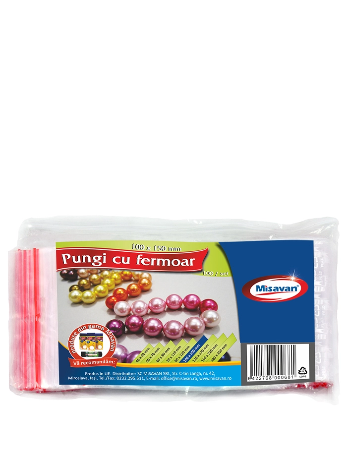 Misavan Set de pungi cu fermoar 100 buc 100x150 mm