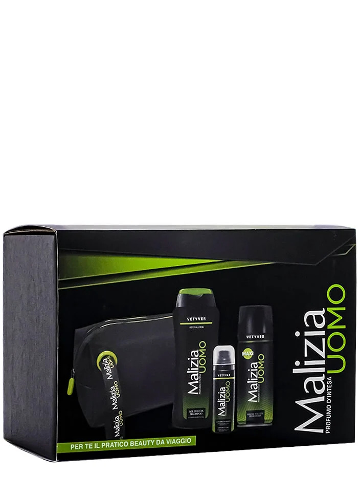 Malizia caseta barbati:sampon+spray deodorant+spuma de ras+ gentuta 250+175+50 ml vetyver