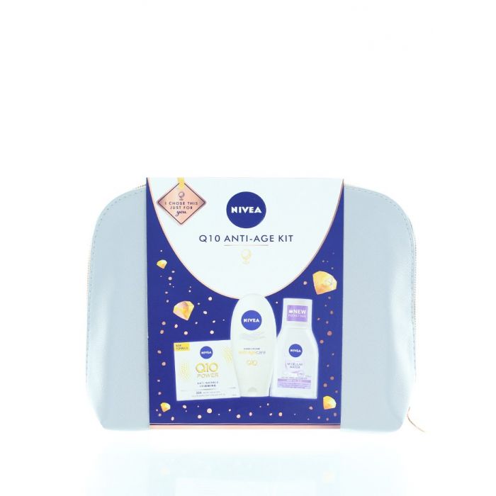 Nivea Gentuta femei:Crema de zi antirid+Crema de maini+Apa micelara+Geanta 50+100+100 ml Q10 Anti-Age Kit