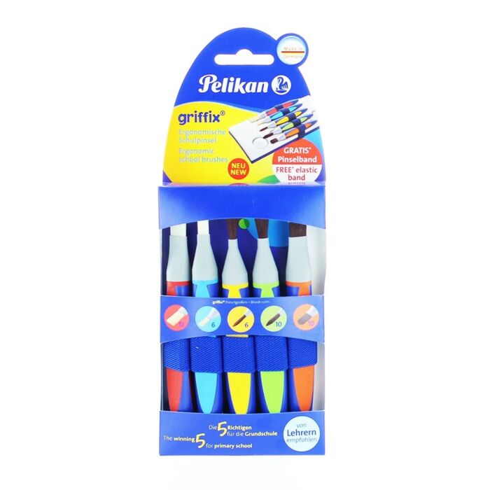 Pelikan Set 5 Pensule Griffix (Varf Lat:12,6+Varf Rotund:6,10+Virf Limba De  Pisica:10)