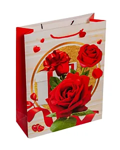Punga cadou din hartie 31x40 cm (33433) Trandafiri cu sclipici