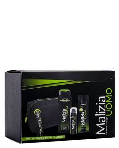 Malizia Caseta barbati:Sampon+Spray deodorant+Spuma de ras+ Gentuta 250+175+50 ml Vetyver