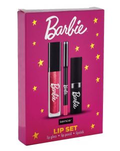 Barbie Lip Set:Luciu +Creion+Ruj de buze 6 ml+0.6 g+2.6 g