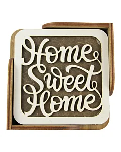 Set 6 suporturi pahare din lemn 10 cm Home Sweet Home