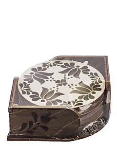 Set 6 suporturi pahare din lemn Design traditional cu flori