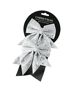 Set 2 fundita cu glitter 13 cm Argintiu