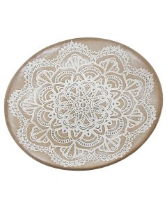 Platou rotund decorativ din lemn 29 cm alb/maro