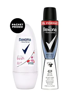 PROMO Rexona Spray deodorant barbati 200 ml Invisible+Rexona Roll-on Femei 50 ml Stay Fresh