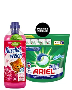 PROMO Ariel Detergent Capsule 65 buc All in 1 Mountain Spring+Kuschelweich Balsam de rufe 1L 