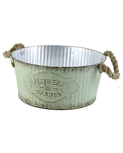 Ghiveci din metal cu manere din sfoara 18 cm Verde