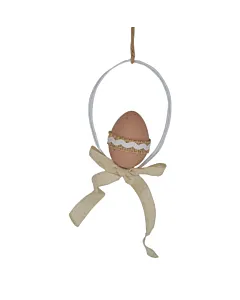 Decoratiune de agatat cu ou pentru Pasti 12 cm Design cu panza si fundita