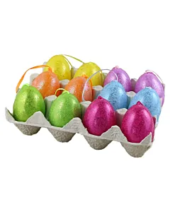 Set 12 oua din plastic 6 cm cu cofraj, cu glitter