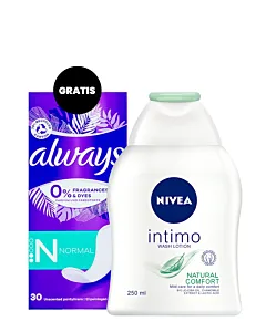 Promo Nivea Gel intim 250 ml Natural Comfort + Always Absorbante subtiri zilnice 30 buc GRATIS