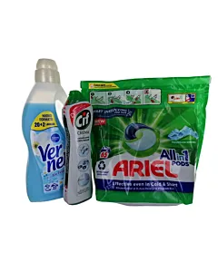 Pachet Ariel Mountain Spring 65 buc + Vernel Blu Oxygen + Cif Original - Curatenie & Prospetime