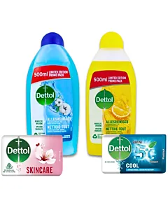 Promo Pachet 2xDettol Solutie curatat multisuprafete+2xSapun 500 ml+60 g