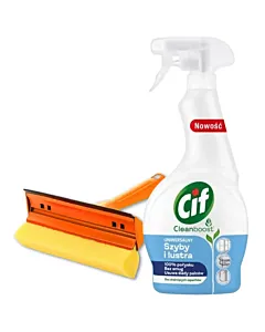Promo Cif Solutie curatat geamuri cu pompa 500 ml Cleenboost+York Racleta geamuri cu burete GRATIS