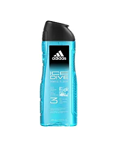 Gel de duș Adidas Ice Dive 3-în-1 400 ml, flacon albastru
