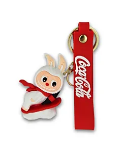 Breloc Labubu rosu cu mascotă amuzantă și curea „Coca-Cola”