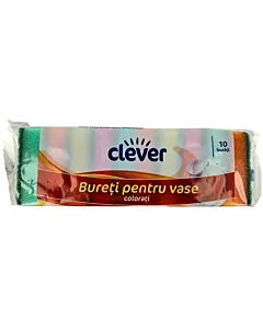 Clever Bureți de vase set 10 bucăți – bureți colorați cu două fețe, ideali pentru curățarea vaselor