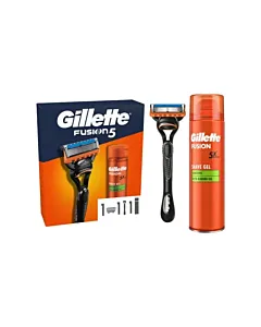 Gillette Casetă: Aparat de ras cu cap + Gel de ras 200 ml Fusion Sensitive With Almond Oil – set complet pentru bărbierit delicat