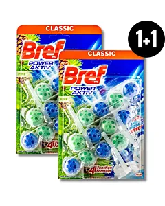 Bref Power Aktiv Pine 3×50 g – pachet promoțional 1 + 1 Gratuit – odorizant WC cu bile și parfum intens de pin