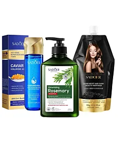 Pachet SADOER – șampon rozmarin 500 ml, mască păr caviar 350 g, cleanser caviar + acid hialuronic 100 g