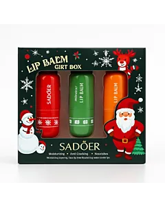 Sadoer Set de Crăciun – 3 balsamuri de buze 3×3,8 g (cireșe, avocado, miere) – hidratare și răsfăț pentru sezonul sărbătorilor