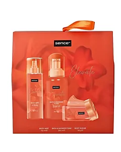 Sence Collection Caseta femei:Spuma de baie+Spray de corp+Exfoliant de corp 300+100 ml+150 g Elevate