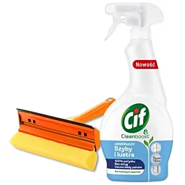 Promo Cif Solutie curatat geamuri cu pompa 500 ml Cleenboost+York Racleta geamuri cu burete GRATIS